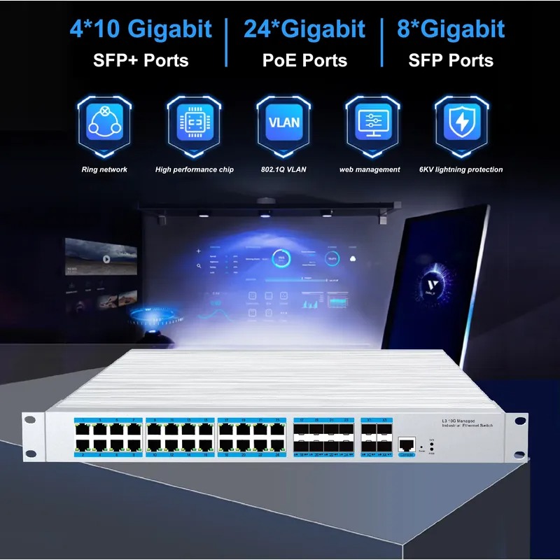 Sfp+ 10G Managed Switch 8 Port - 24-Port PoE Industrie-Management-Switch, 4 10G SFP